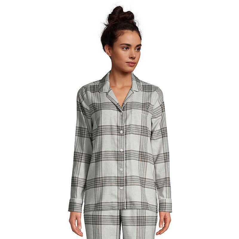 Womens Lands End Long Sleeve Flannel Pajama Top Dark Green Product Image