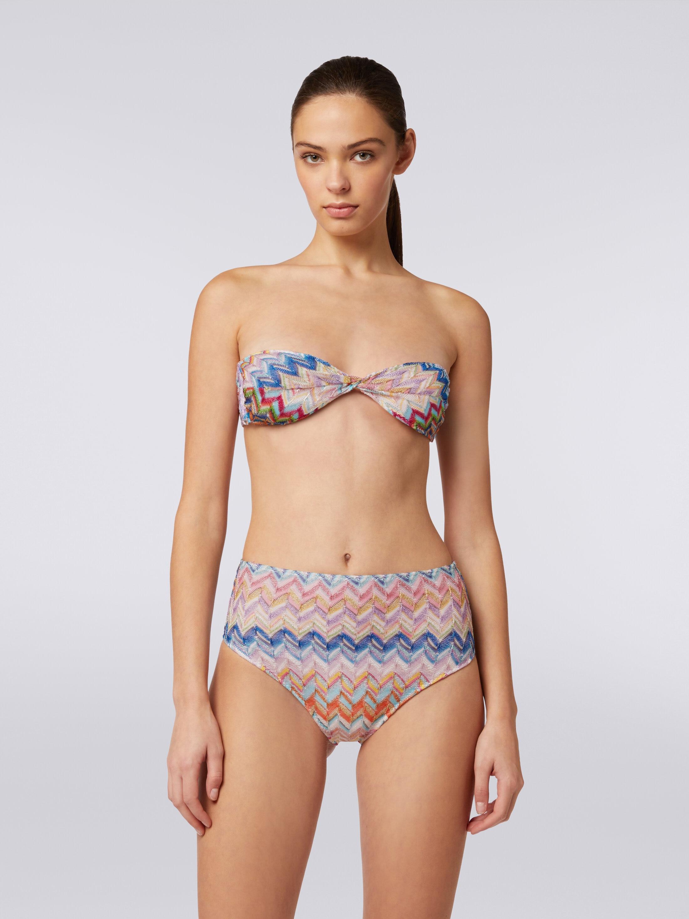 Viscose and lurex bikini with torchon top and high briefs Product Image