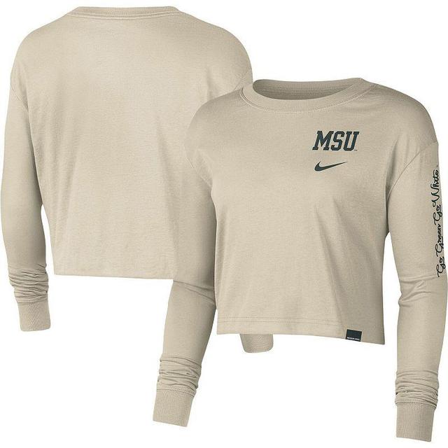 Womens Nike Cream Michigan State Spartans Varsity Letter Long Sleeve Crop Top Product Image