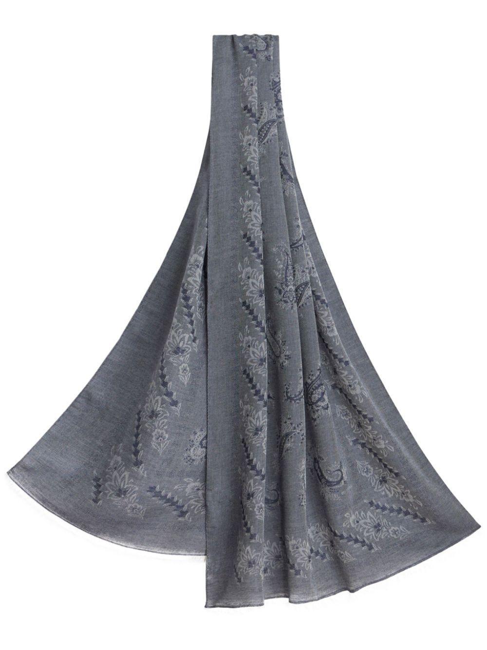 ETRO Jacquard Cotton-cashmere Scarf In Grey Product Image