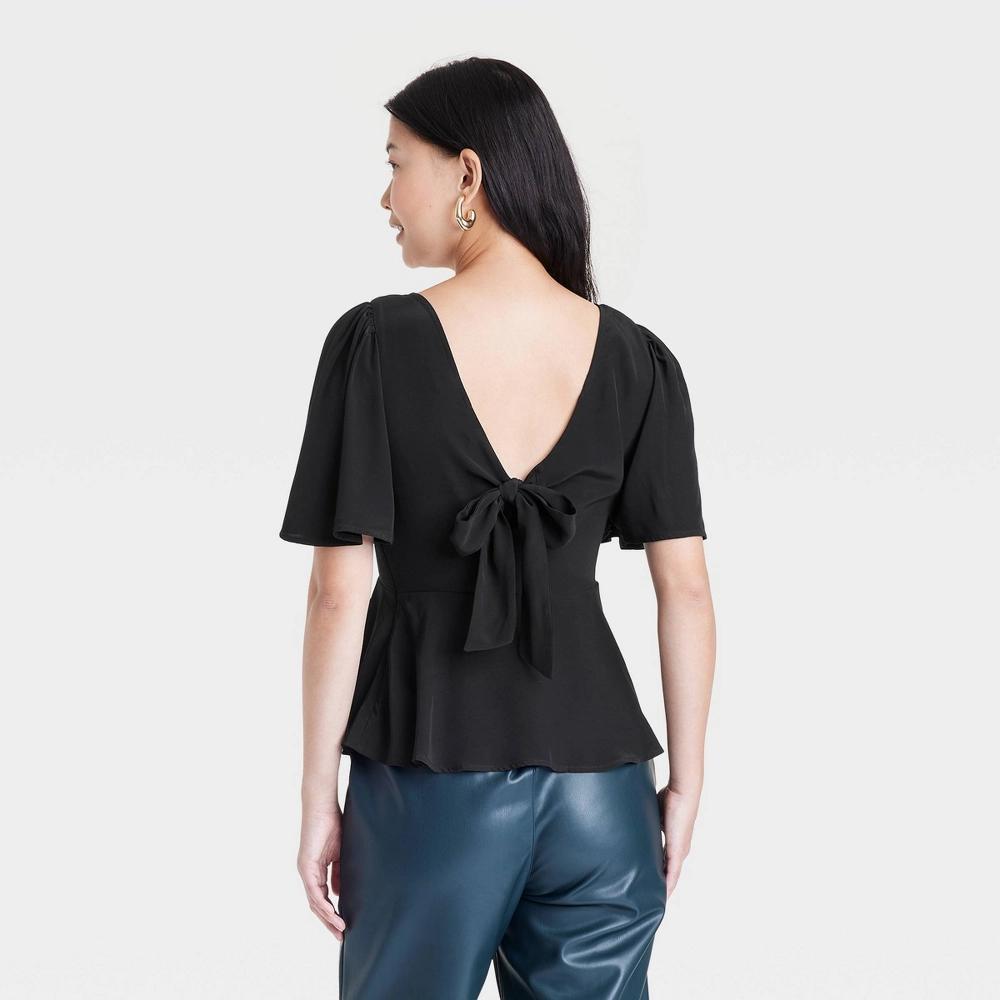 Women's Slim Fit Flutter Short Sleeve V-Neck Top - A New Day™ Product Image