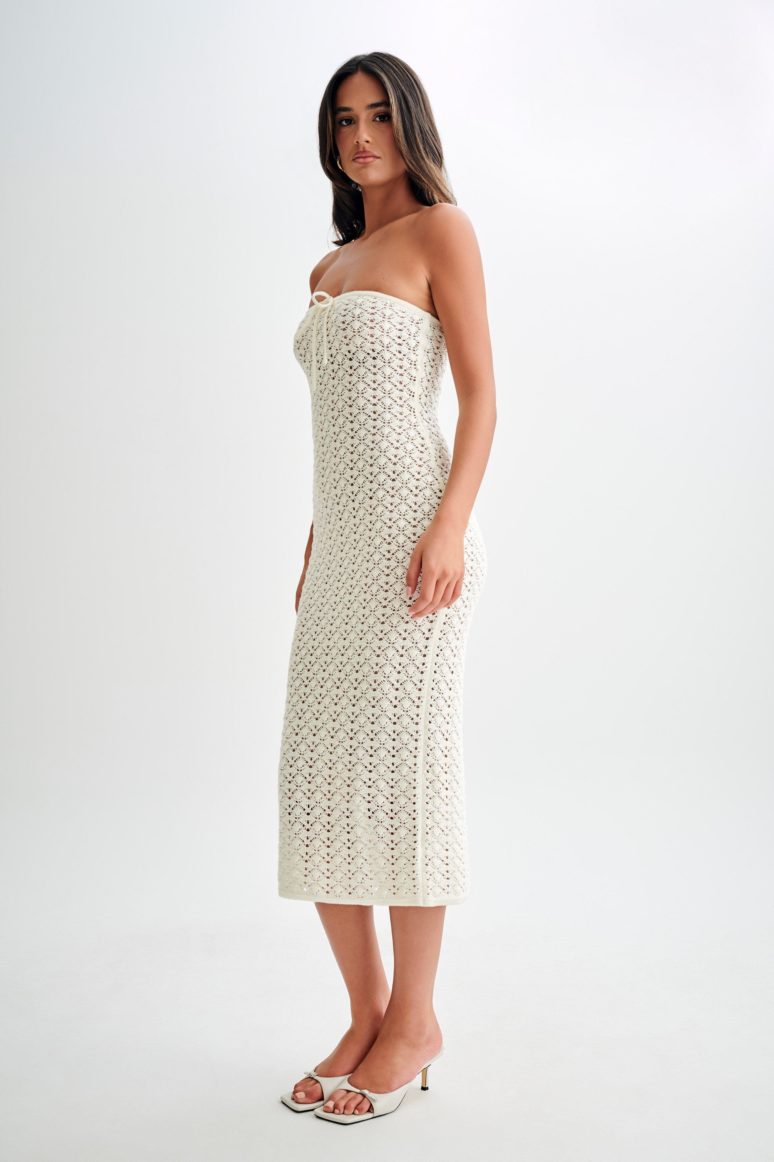 Delia Strapless Knit Midi Dress - Ivory Product Image