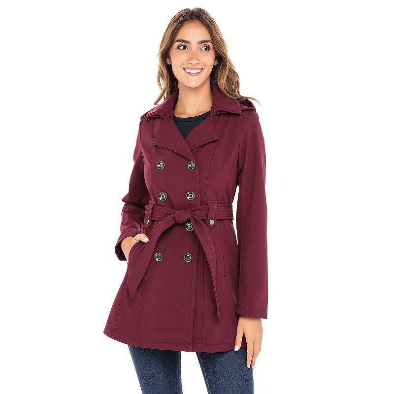 Womens Sebby Collection Double-Breasted Hooded Soft Shell Jacket Red Product Image