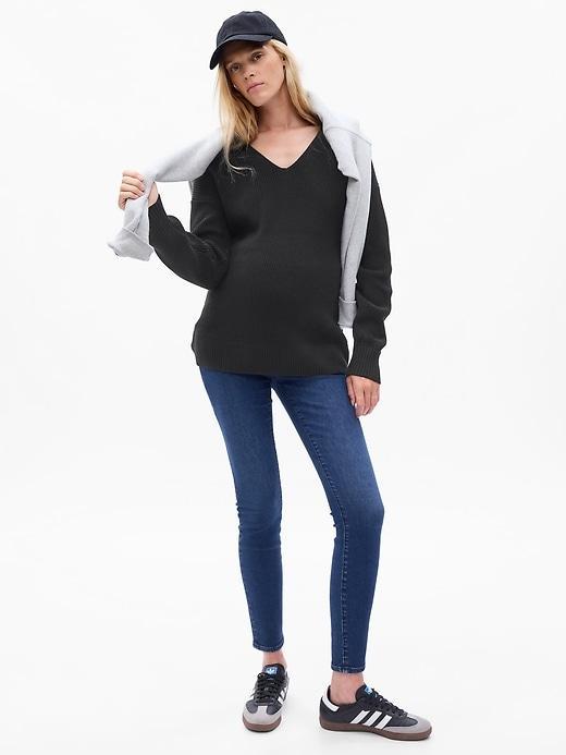 Maternity V-Neck Rib Sweater Product Image