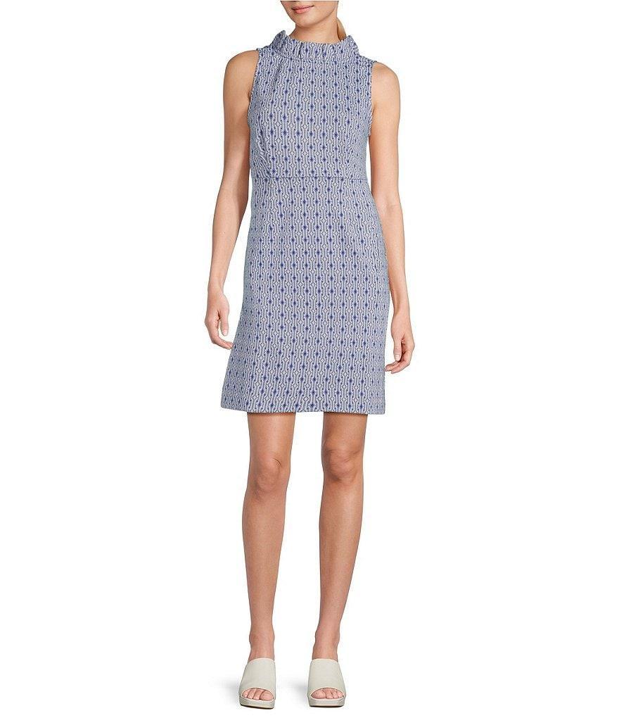 tyler boe Erica Bermuda Chain Link Print Jacquard Ruffle Neckline Sleeveless Sheath Dress Product Image