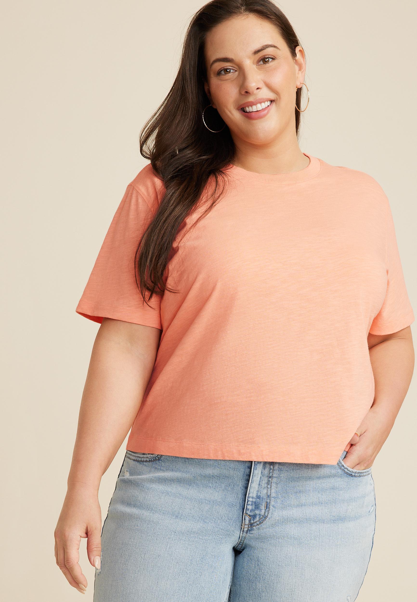 Maurices 1X Plus Size Womens 24/7 Boxy Crop Tee Pink product image