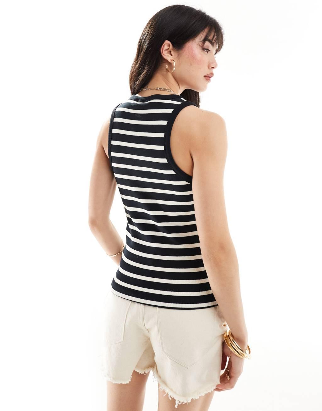 Vila Premium racer neck tank top in black stripe Product Image