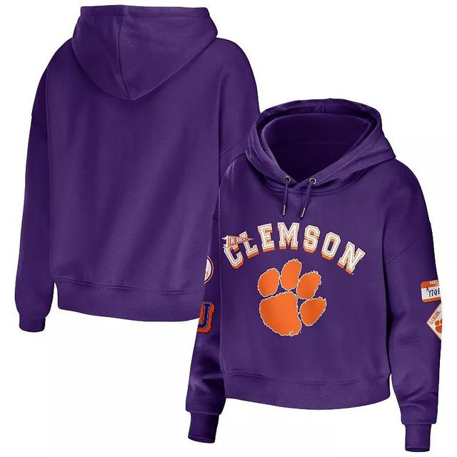 Womens WEAR by Erin Andrews Clemson Tigers Mixed Media Cropped Pullover Hoodie Product Image