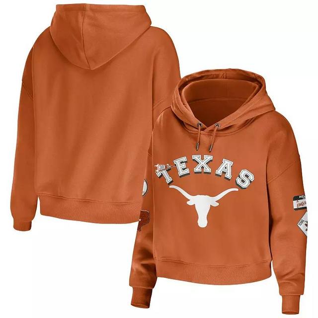 Womens WEAR by Erin Andrews Texas Orange Texas Longhorns Mixed Media Cropped Pullover Hoodie Product Image