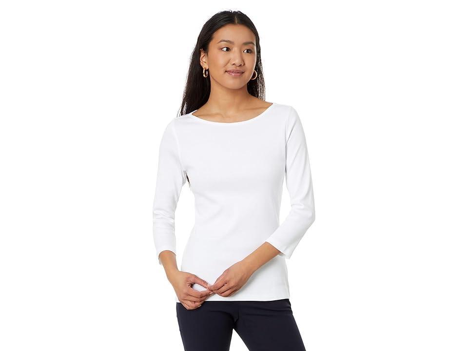 Lilla P 1x1 Rib 3/4 Sleeve Boatneck Top (Black) Women's Clothing Product Image