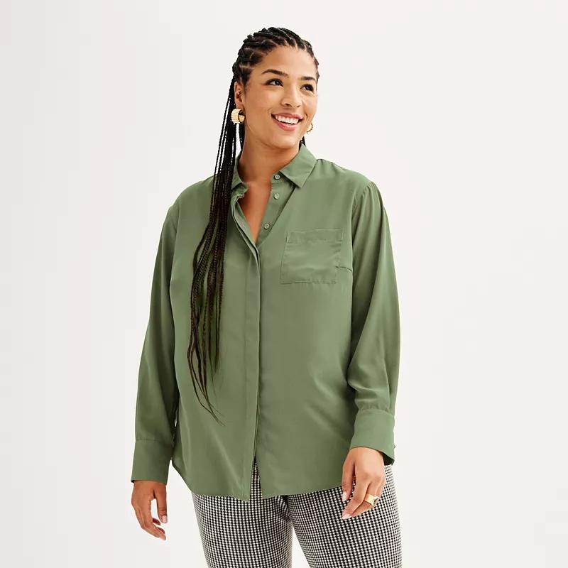 Plus Size Nine West Drapey Button Down Shirt, Womens Product Image