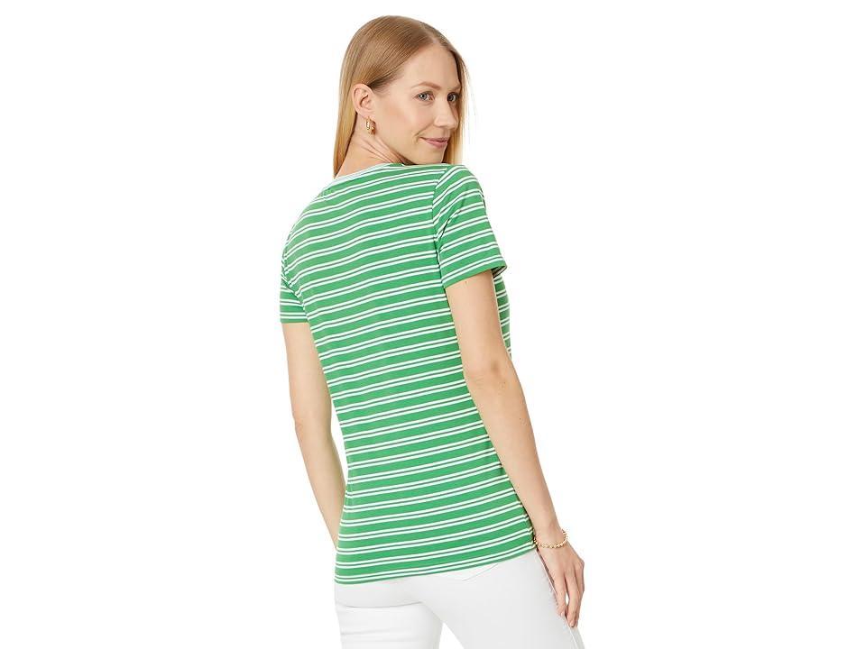 Tommy Hilfiger Double Stripe Vneck Tee (Sherbet Combo) Women's Clothing Product Image