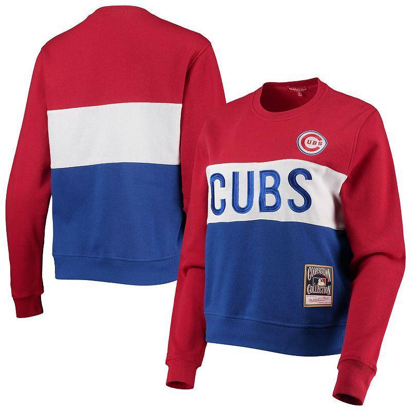 Womens Mitchell & Ness Royal Chicago Cubs Color Block 2.0 Pullover Sweatshirt Blue Product Image