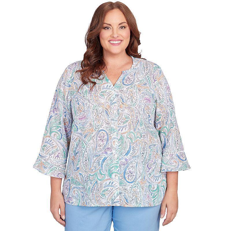 Plus Size Alfred Dunner Paisley Flutter Sleeve Button Front Top, Womens Blue Product Image