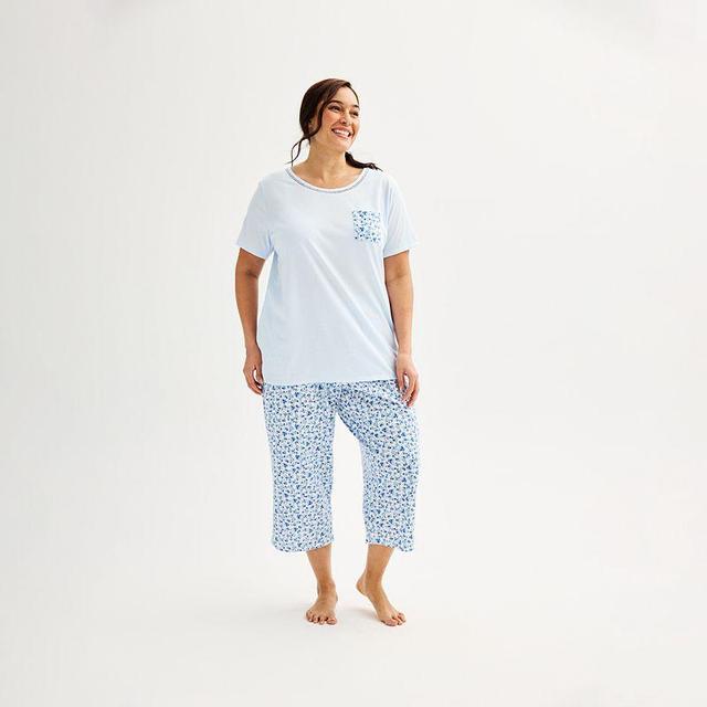 Plus Size Croft & Barrow Short Sleeve Pajama Top & Pajama Pants Set, Womens Product Image