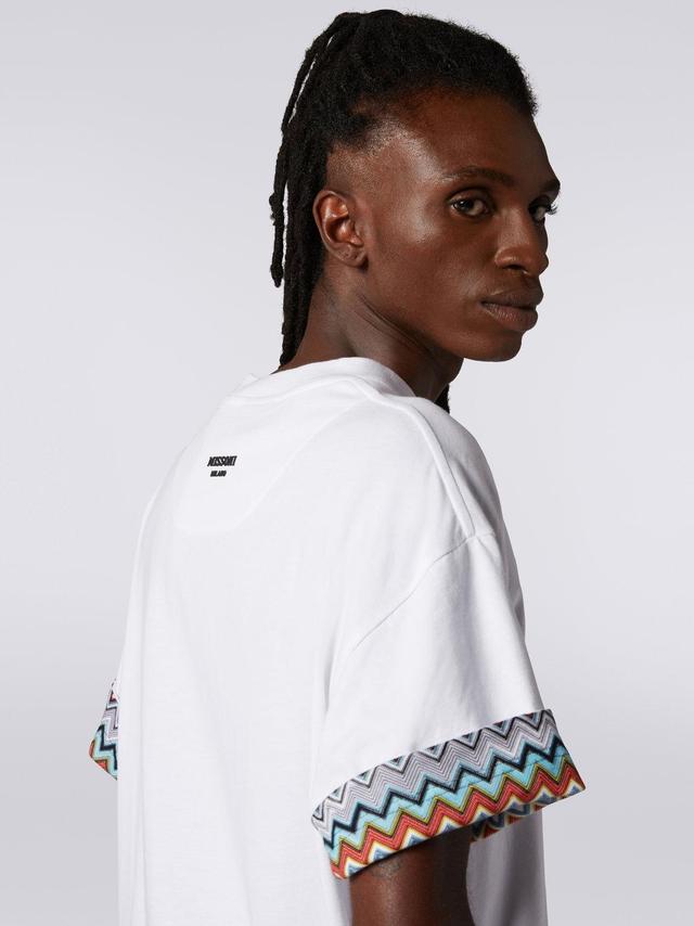 Cotton crew-neck T-shirt with knitted insert White | Missoni Product Image