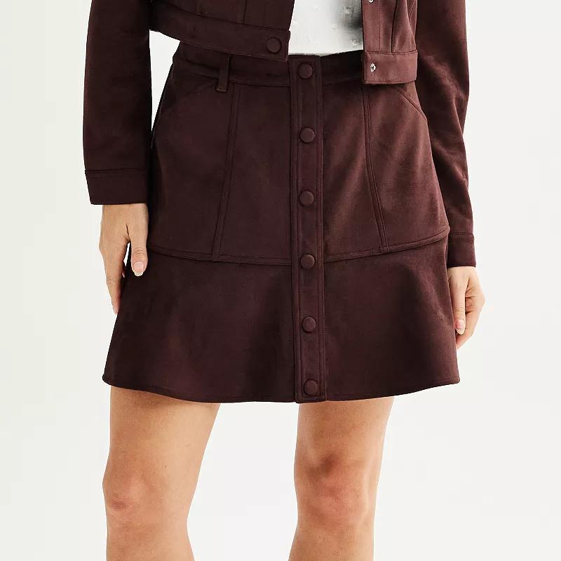 Womens Draper James Faux Suede Button Front Mini Skirt Brown Product Image