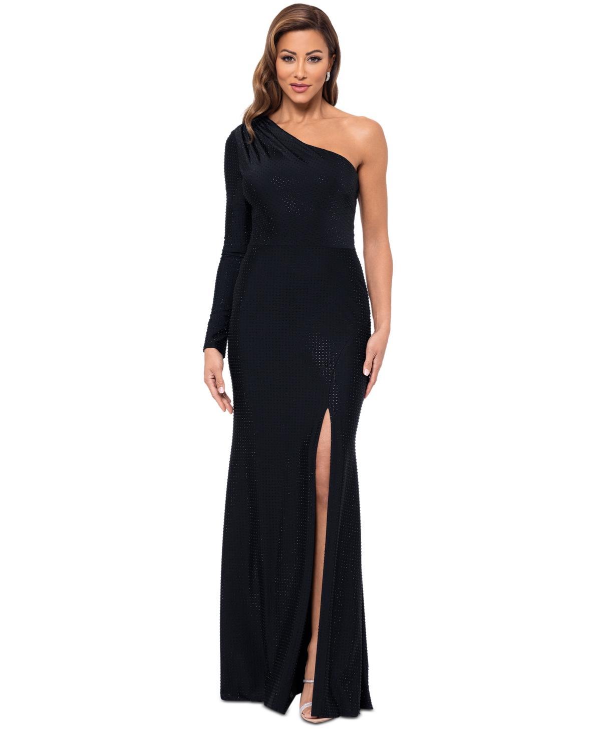 Xscape Womens Embellished One-Shoulder Jersey Gown Product Image