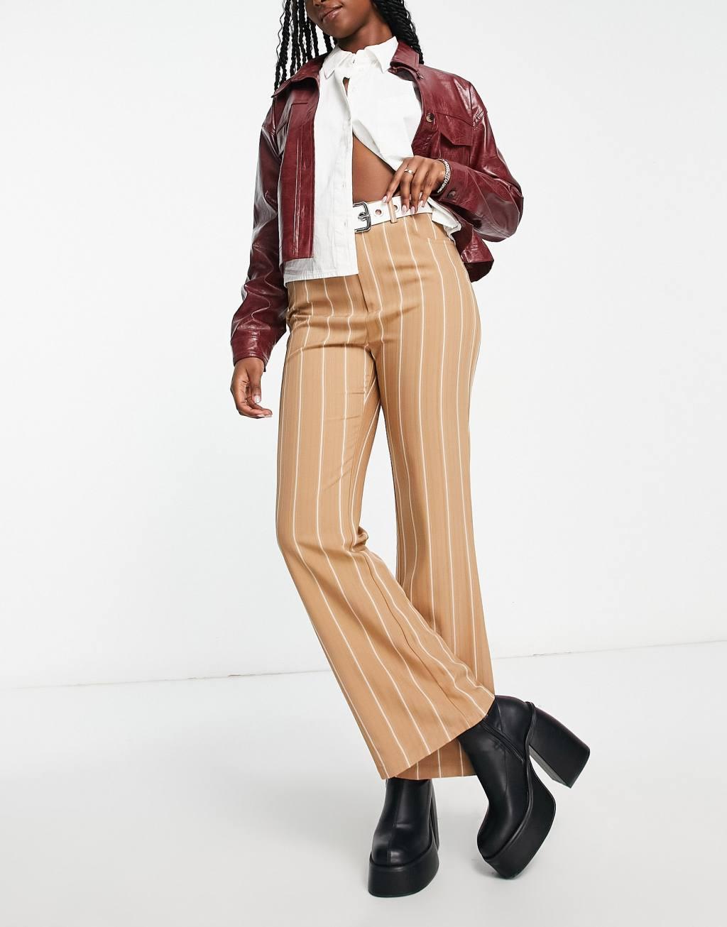 Reclaimed Vintage stripe bengaline flare pants-Neutral Product Image