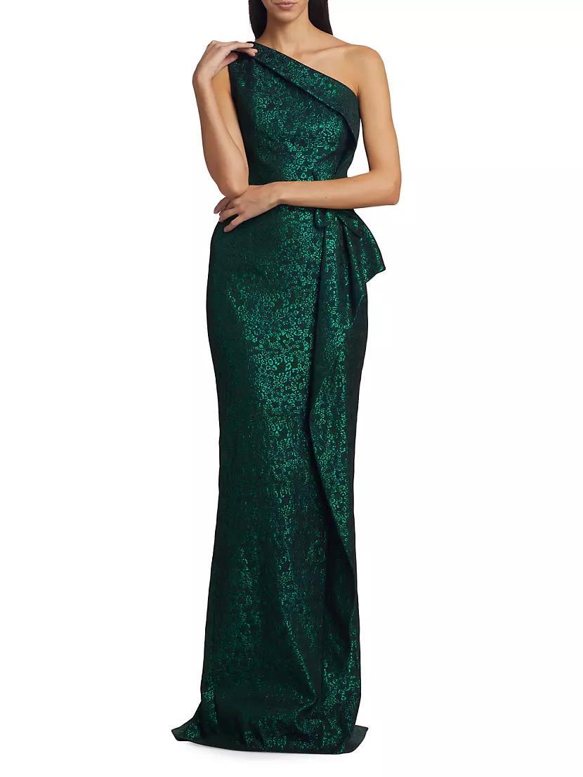 Metallic Jacquard Self-Tie Column Gown Product Image