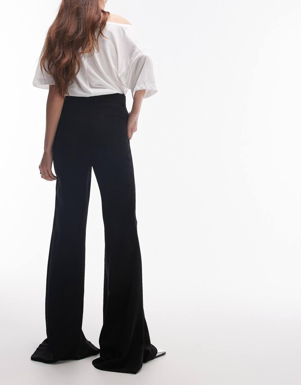 Mango wide leg flared pants in black Product Image