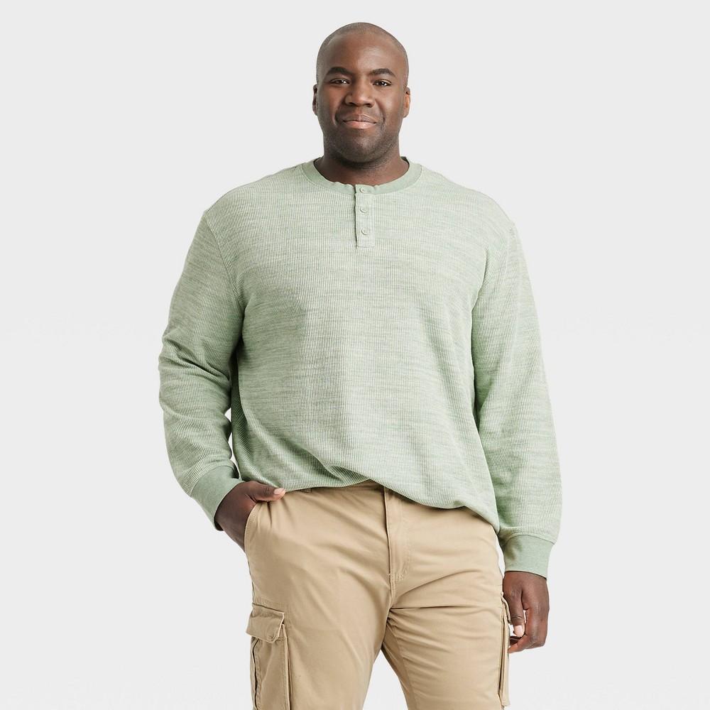 Mens Big & Tall Long Sleeve Textured Henley T-Shirt - Goodfellow & Co Sage 3XLT Product Image