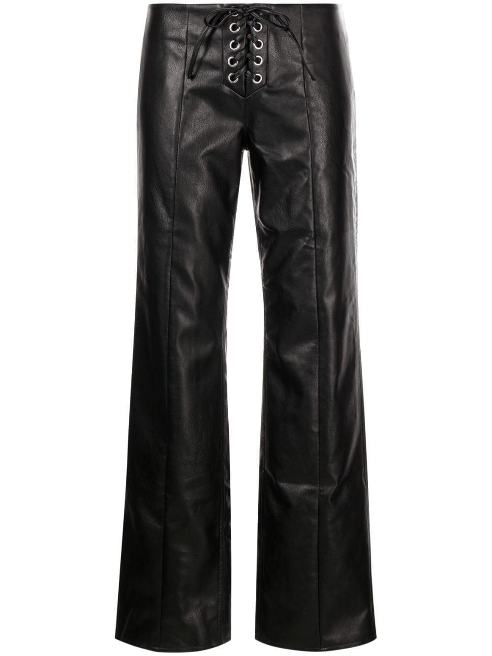 lace-up faux-leather trousers  Product Image