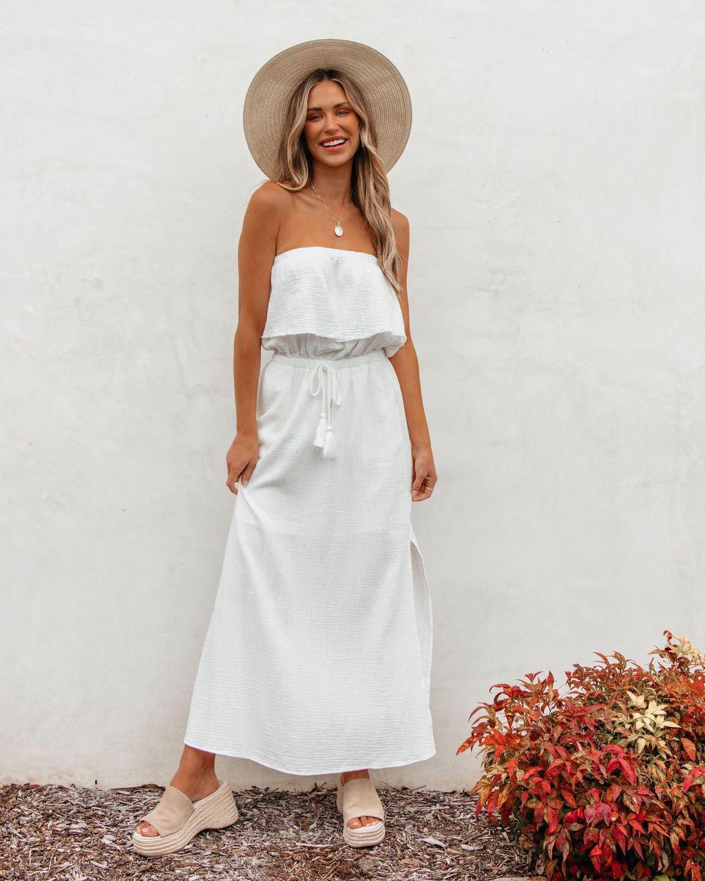 White Strapless Ruffled Maxi Dress - FINAL SALE Product Image