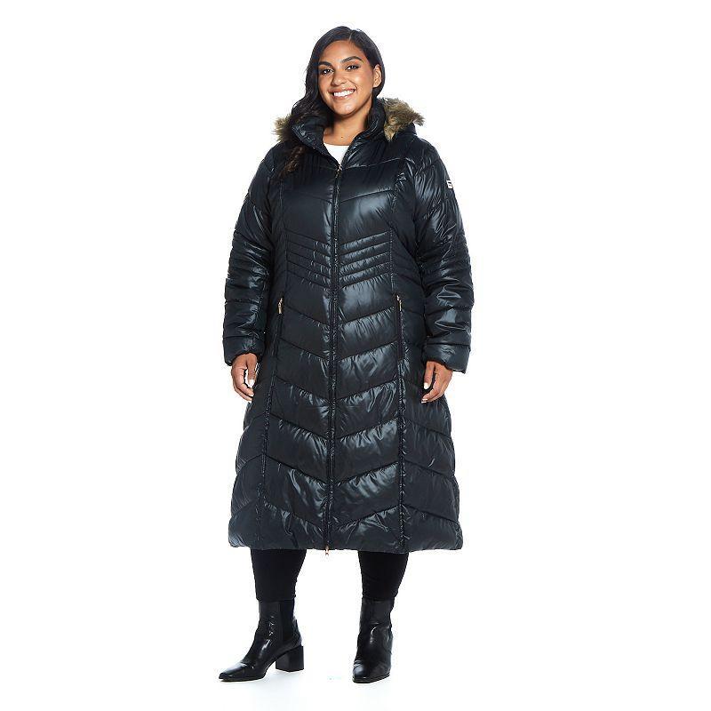 Gallery Hooded Maxi Puffer Coat with Faux Fur Trim Product Image