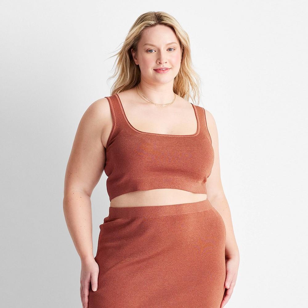 Womens Sleeveless Square Neck Ribbed-Knit Crop Top - Future Collective with Jenny K. Lopez Rust 3X Product Image