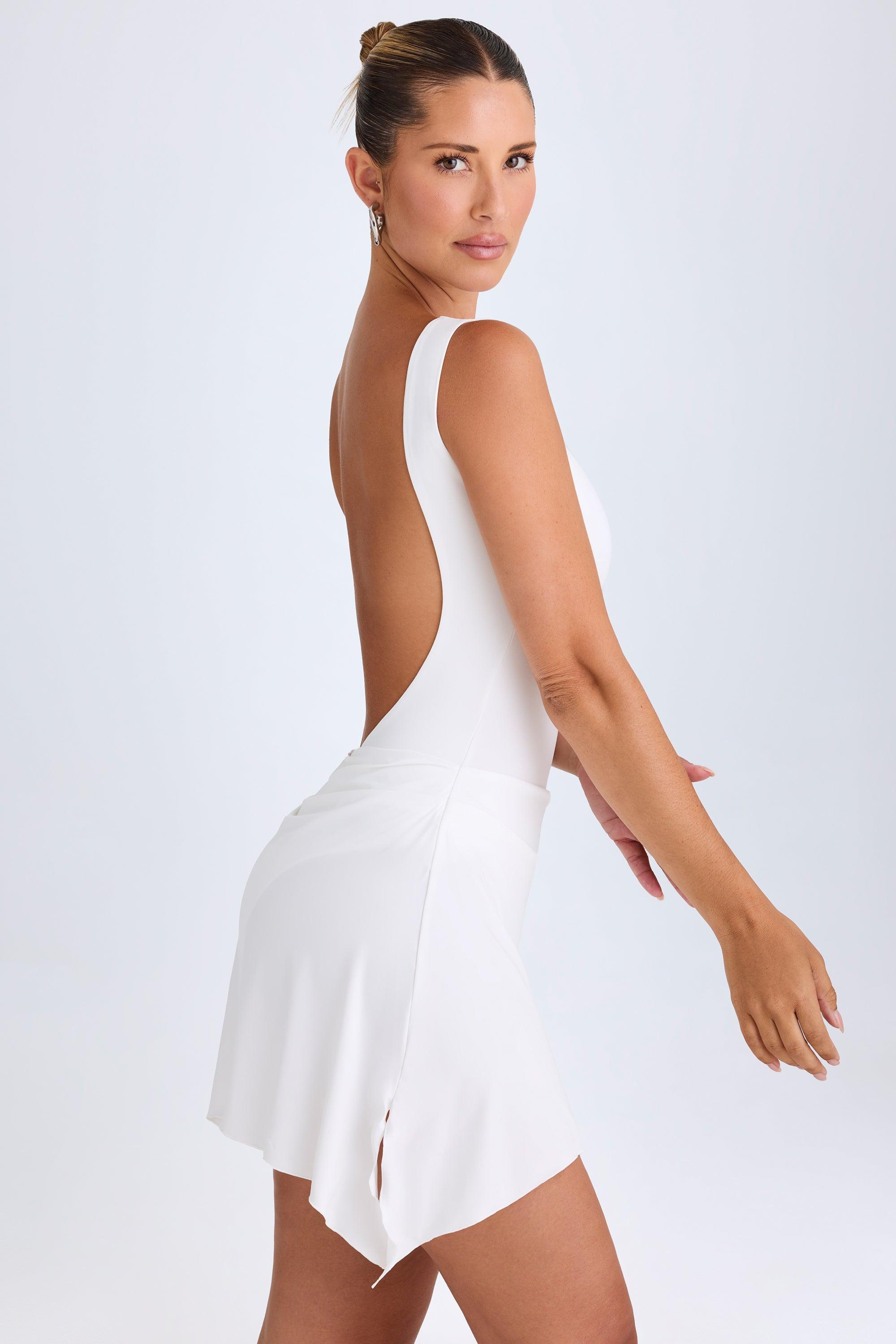 Draped Open-Back Mini Dress in White Product Image