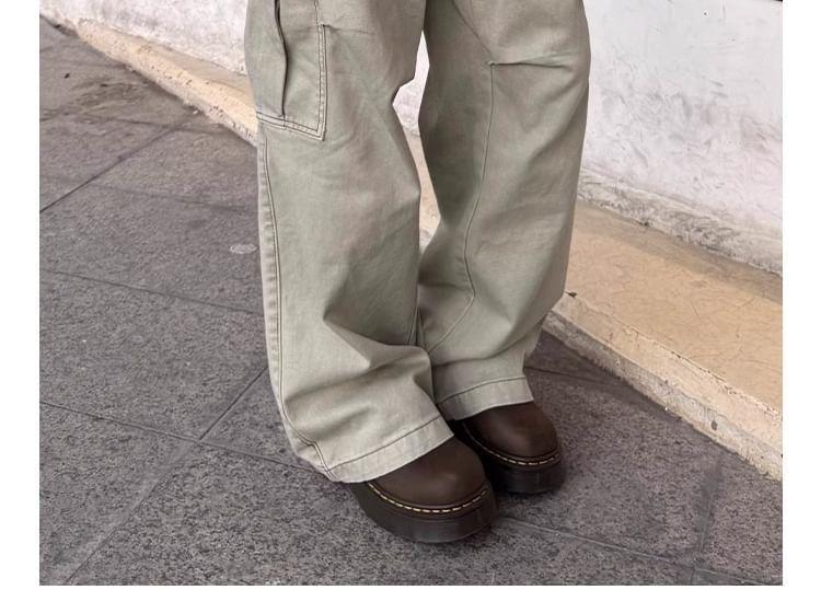 High Waist Plain Wide Leg Cargo Pants Product Image