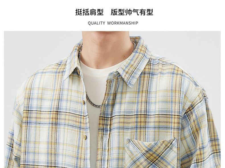 Long-Sleeve Plaid Pocket Detail Shirt Product Image