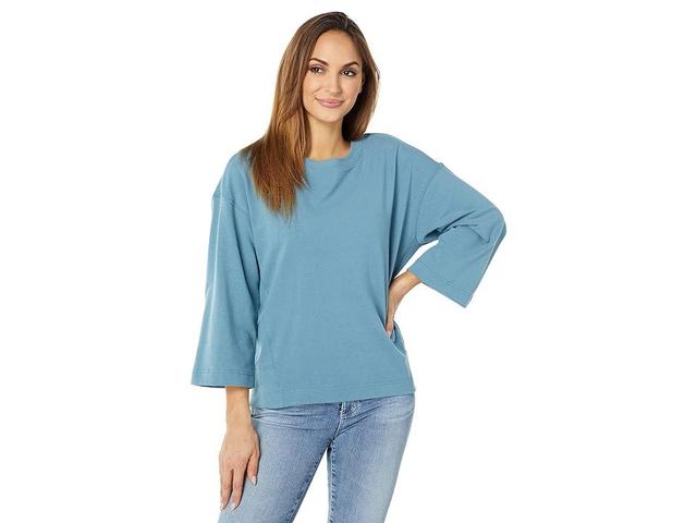 Three Dots Washed Crew Neck Sweatshirt (Bluestone) Women's Clothing Product Image