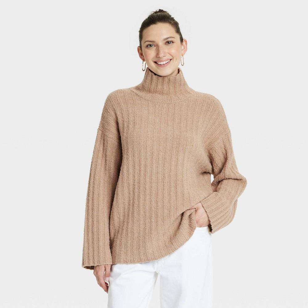 Womens Turtleneck Tunic Pullover Sweater - Universal Thread Tan L Product Image