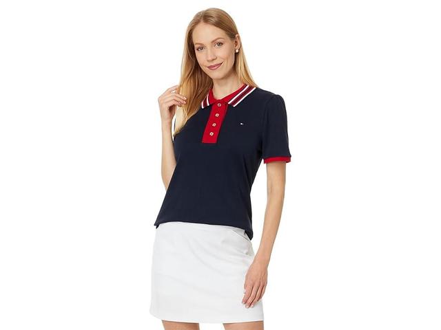 Tommy Hilfiger Puff Sleeve Interlock Polo (Sky Captain) Women's Clothing Product Image