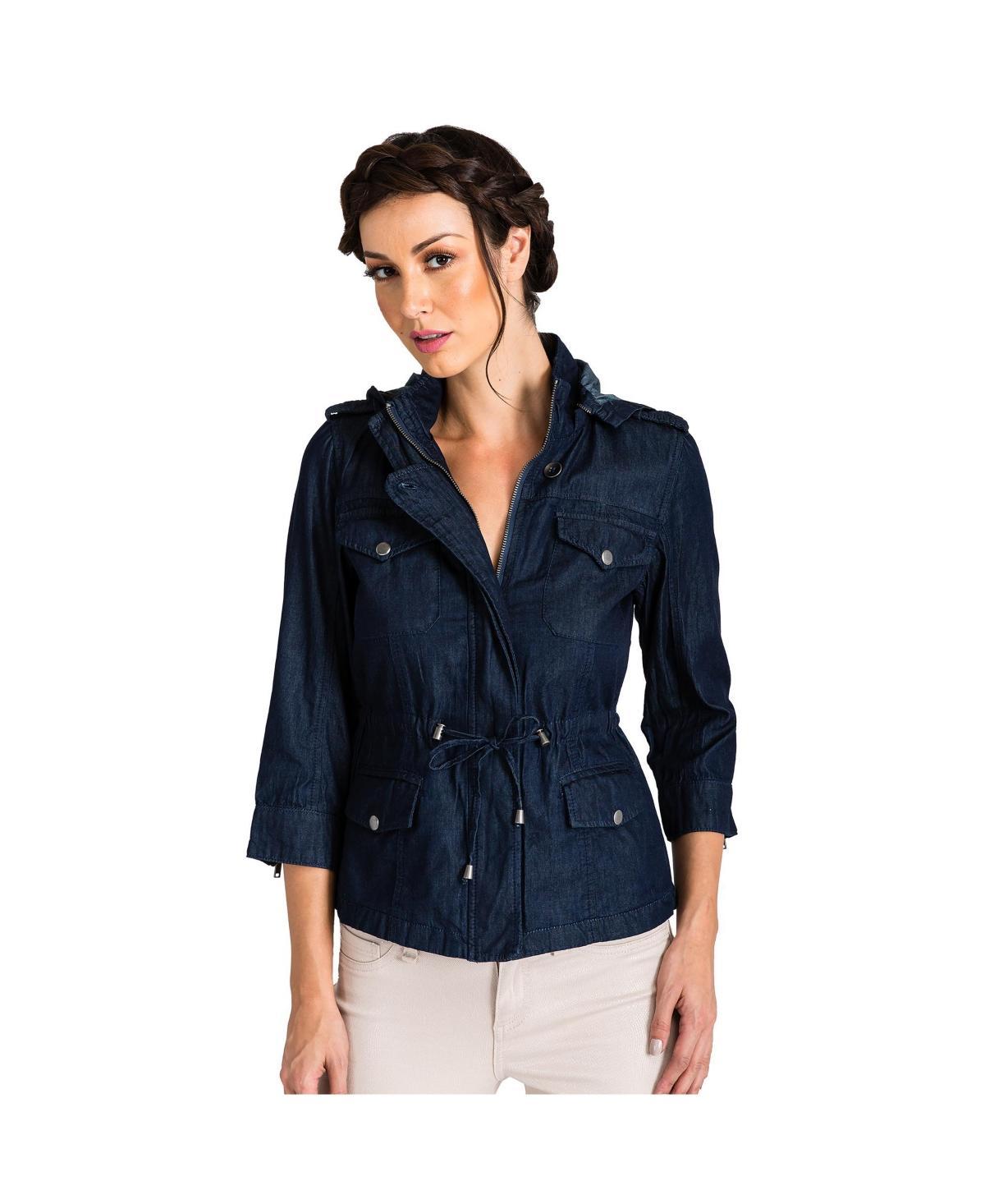 Women's Zip-Up Safari Hooded Drawstring Denim Anorak Jacket Product Image