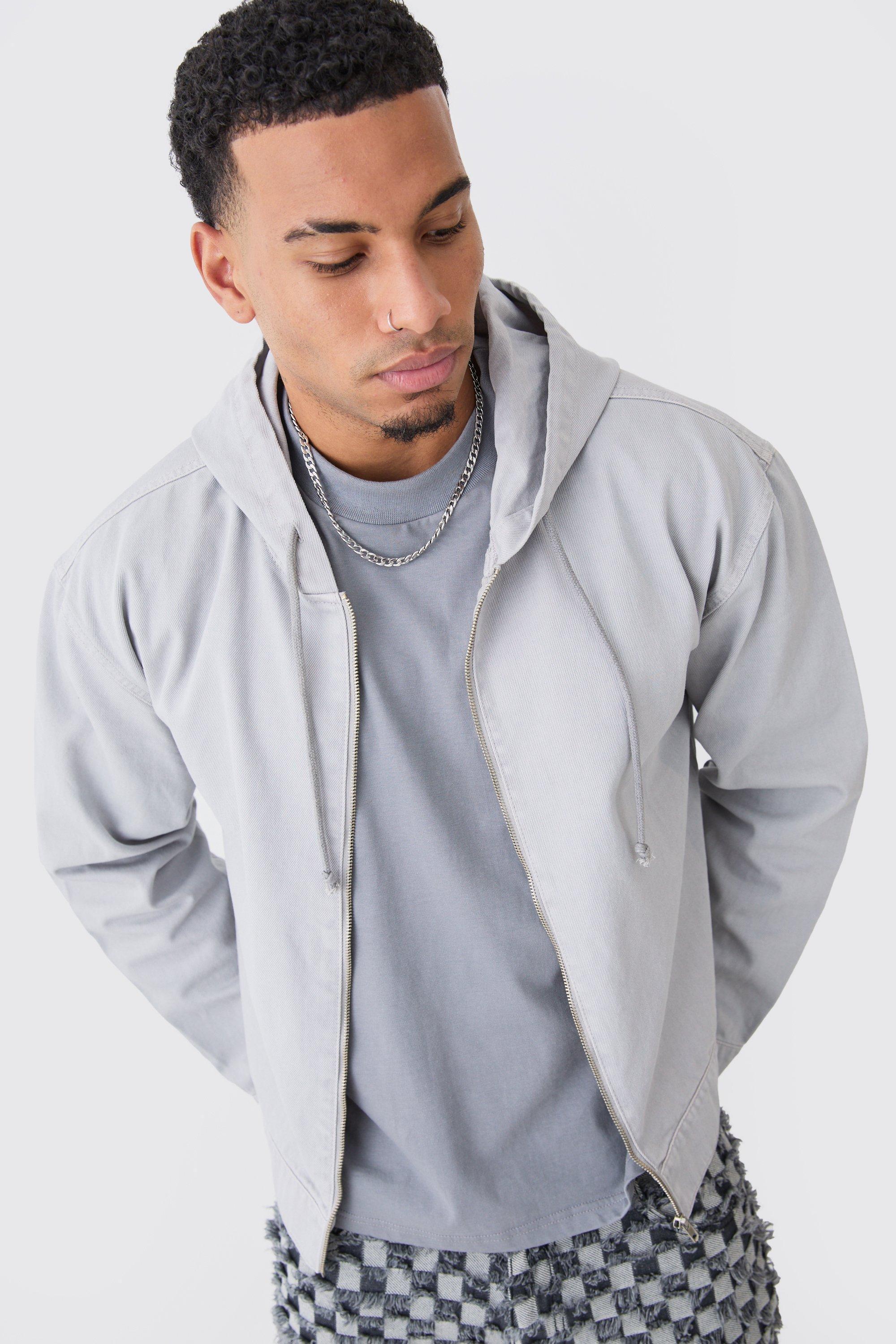 Overdyed Denim Boxy Fit Zip Through Hoodie | boohooMAN USA Product Image