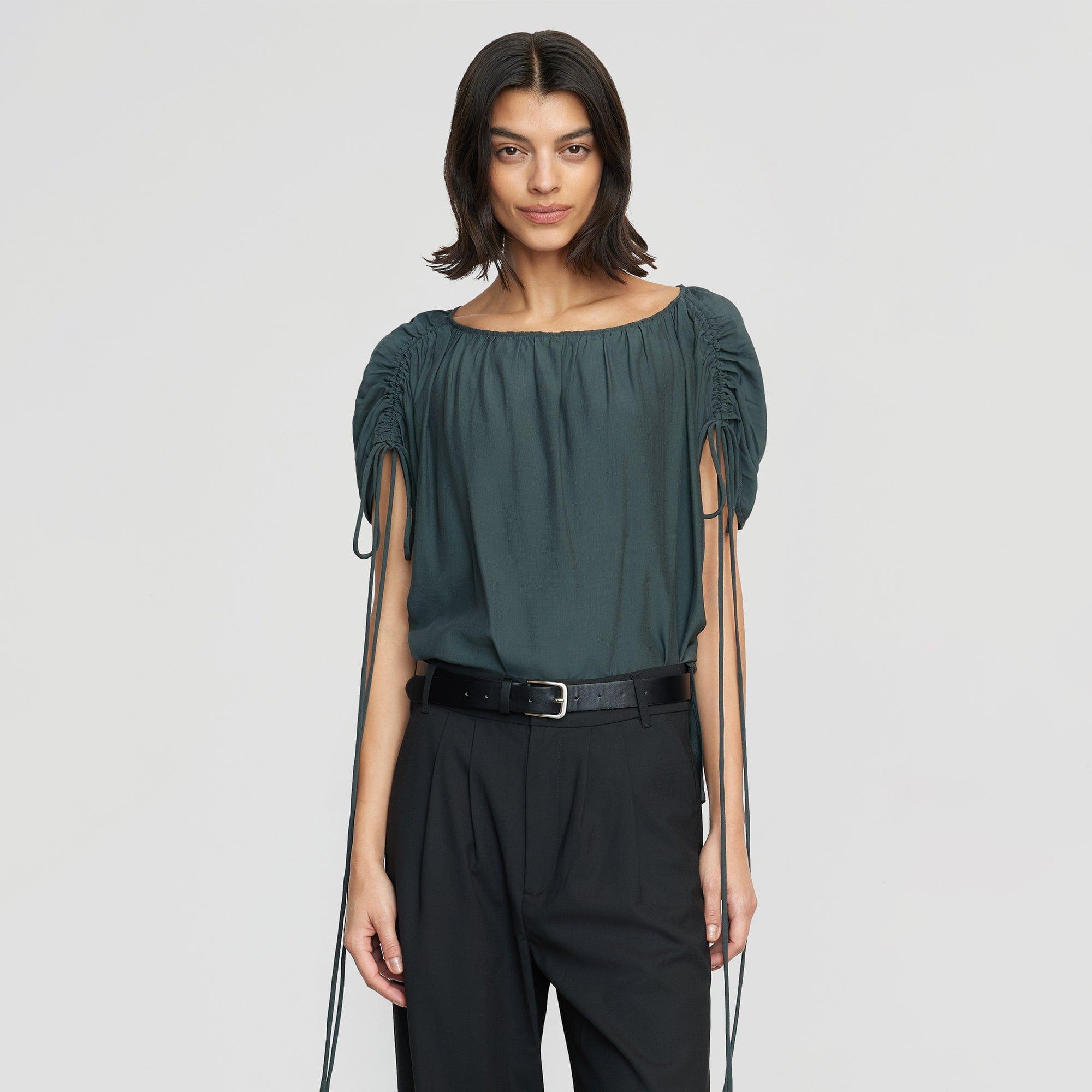 Akari Semi-Sheer Gathered-Shoulder Blouse Product Image