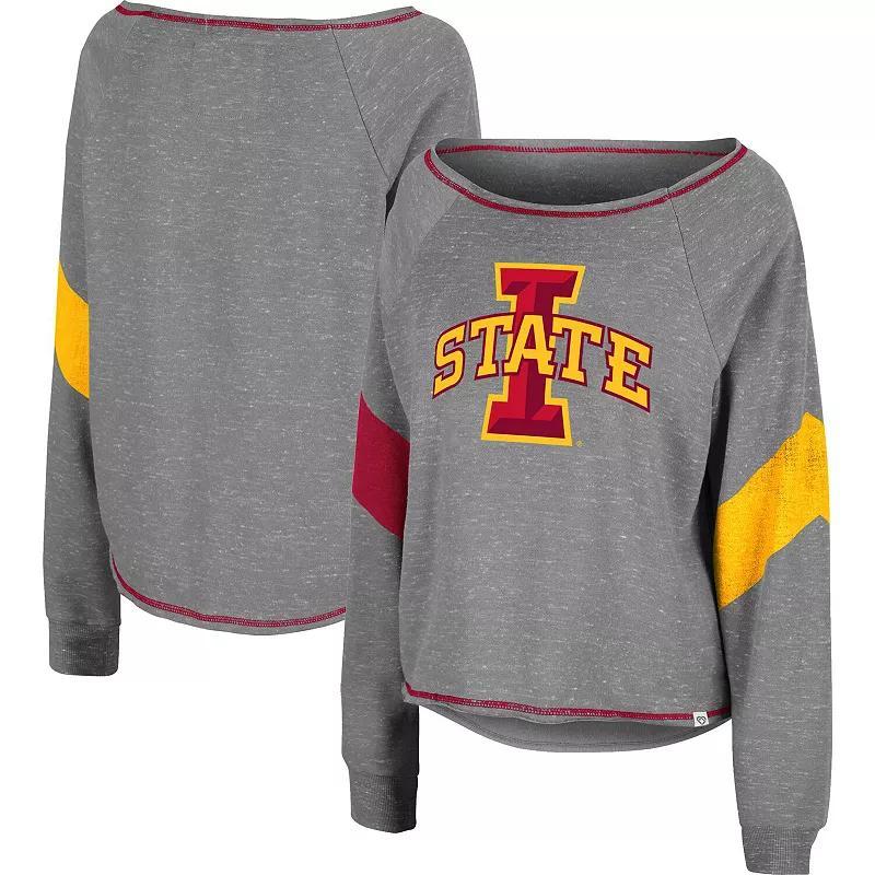 Womens Colosseum Heather Gray Iowa State Cyclones Amped Chevron Stripe Raglan Boat Neck Pullover Sweatshirt Product Image