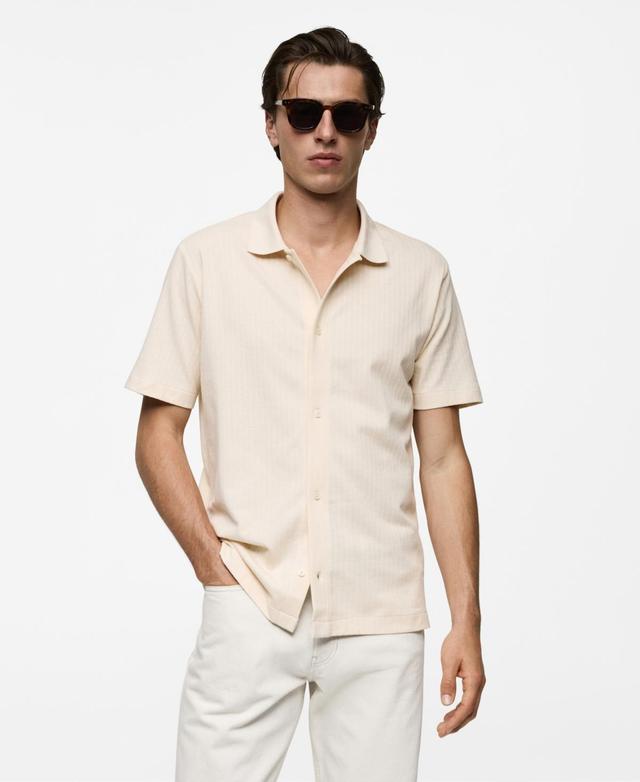 MANGO MAN - Regular fit textured cotton polo shirt whiteMen Product Image