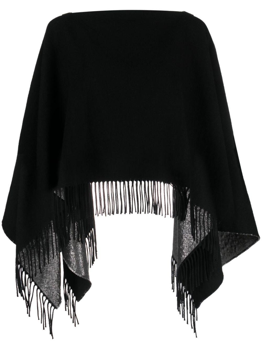 Vlogo Fringed Poncho In Black Product Image