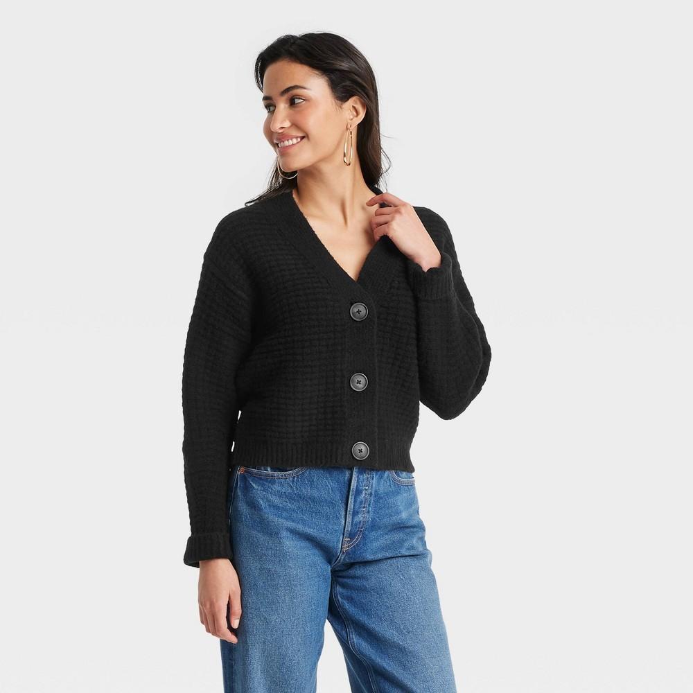 Womens Cozy Knit Button-Down Cardigan - Universal Thread Black XL Product Image