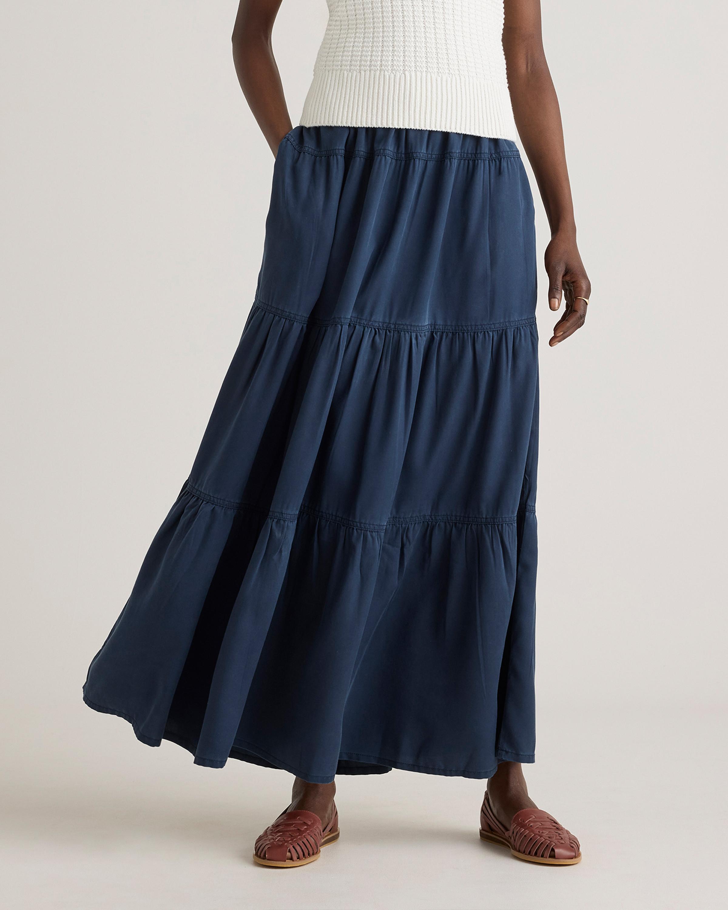 Vintage Wash Tencel Tiered Maxi Skirt Product Image