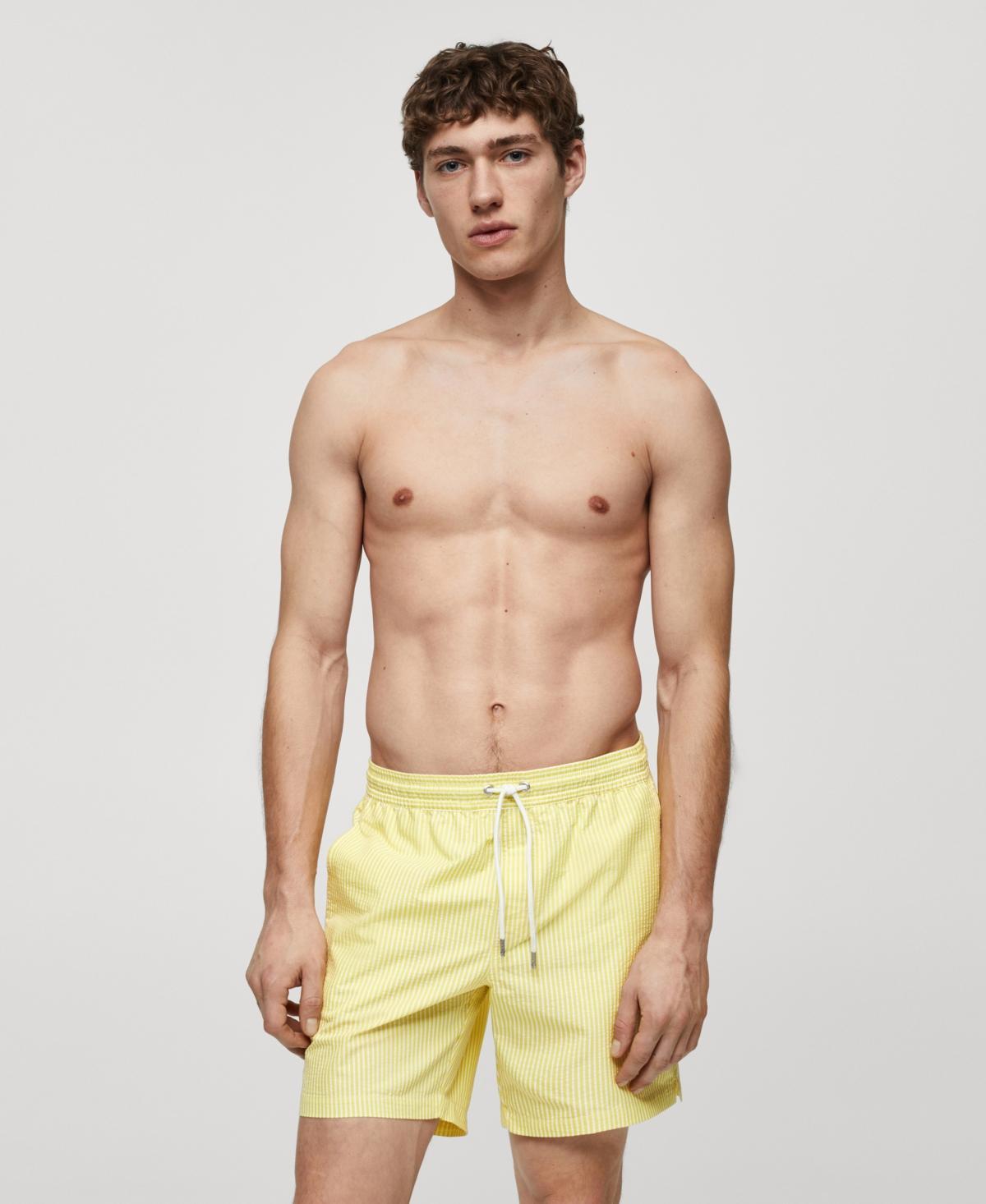 Mango Mens Seersucker Striped Drawstring Swimsuit Product Image