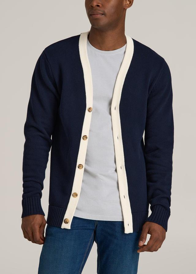 Knit Campus Cardigan for Tall Men in  Navy and Cream Product Image