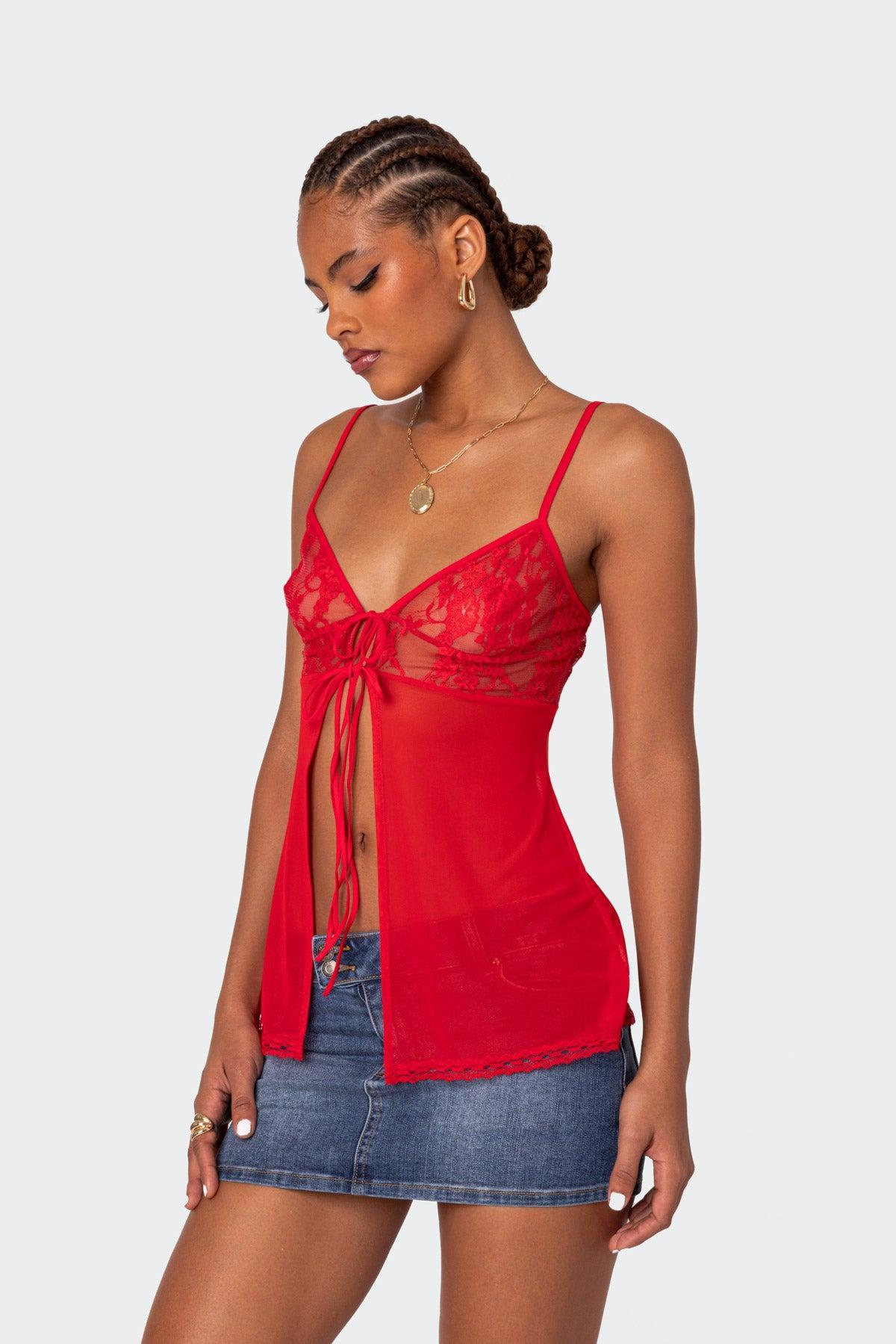 Mimosa Sheer Lace Long Tank Top Product Image