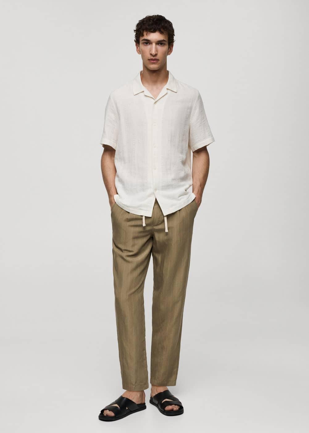 MANGO MAN - Linen-blend striped pants with drawstring khakiMen Product Image