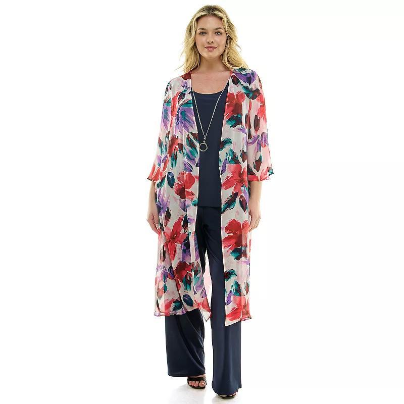 Plus Size Luxology 3-Piece Cardigan, Tank Top & Pant Set, Womens Product Image