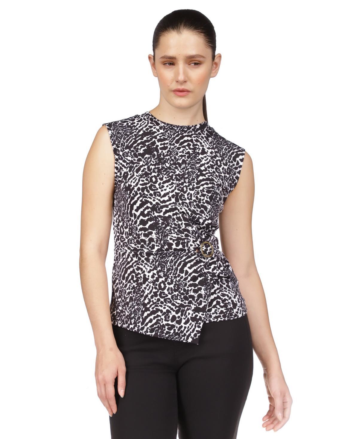 Michael Michael Kors Womens Animal-Print Sleeveless Ring Twist Top - White Product Image